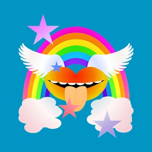 Groovy Winged Lips, Rainbow & Stars - ORANGE T-Shirt