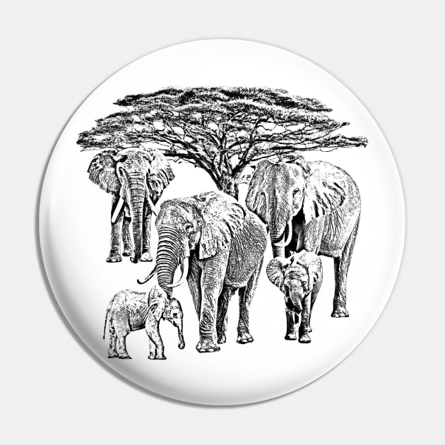 Elephants with Tree in Kenya / Africa Pin by T-SHIRTS UND MEHR