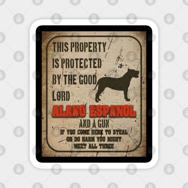 Alano Espanol Silhouette Vintage Humorous Guard Dog Warning Sign Magnet by Sniffist Gang