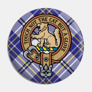 Clan MacPherson Crest over Blue Dress Tartan Pin