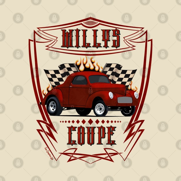 1940 Red Willys Coupe Racer by SunGraphicsLab