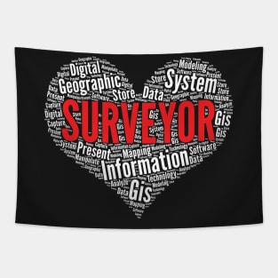 Surveyor Heart Shape Word Cloud Design graphic Tapestry