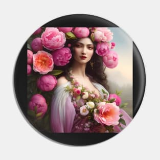 The Goddess of the Spring with Giant Pink Peonies Pin