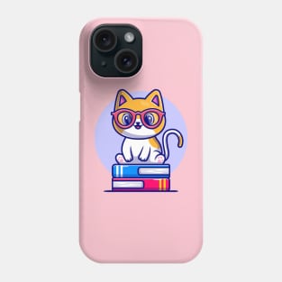 Cute Cat Sitting On Book Stack Cartoon Phone Case