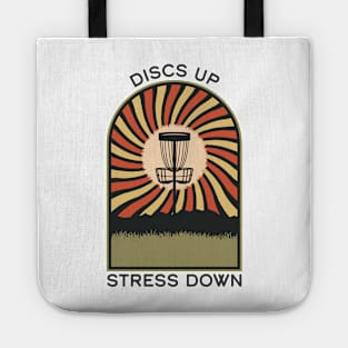 Discs Up Stress Down | Disc Golf Vintage Retro Arch Mountains Tote