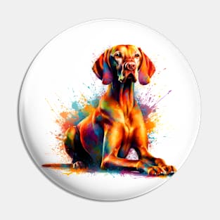 Artistic Vizsla Portrait in Vibrant Splash Paint Style Pin