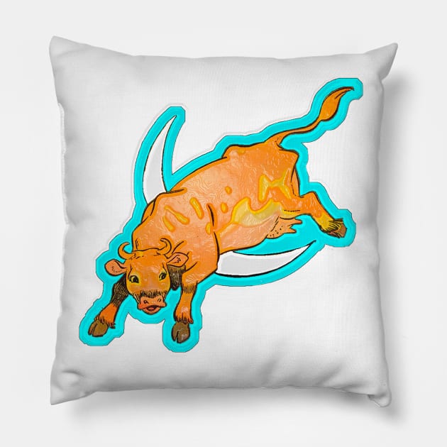 Cow on the moon Pillow by Marccelus