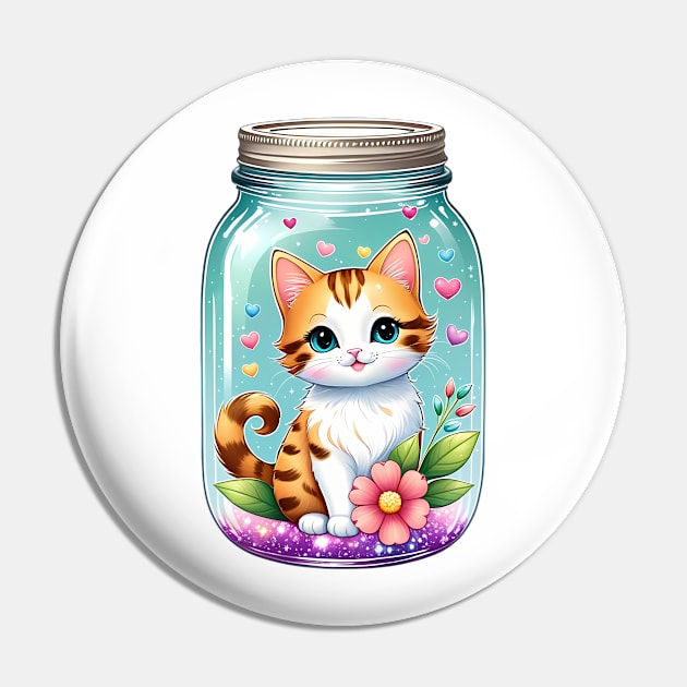 Cute Cat With Beautiful Flowers In Mason Jar Pin by HappyDigitalPOD