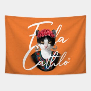 Orange TXW back Cat Frida Cathlo version of - Frida Kahlo Tapestry