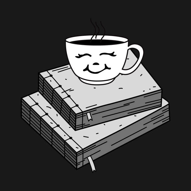 Cute Black and White Coffee Sitting on Books - Book And Coffee Lover - Long Sleeve T-Shirt