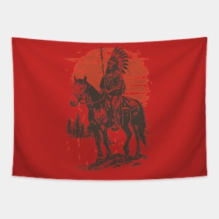 American Native Warrior Riding A Horse Tapestry