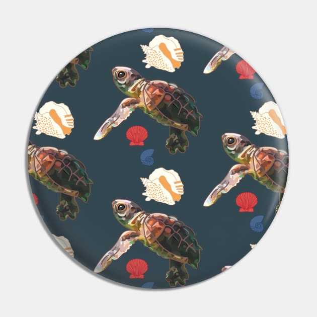 Sea Turtle and Sea Shell Pattern Pin by courtneylgraben