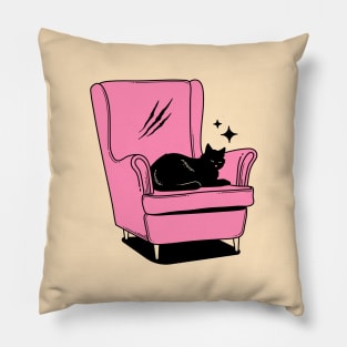 Naughty Black Cat in beige Pillow