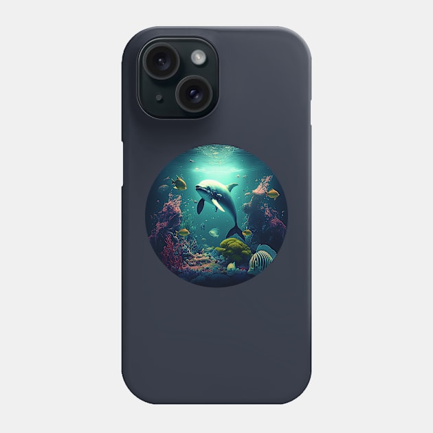 Dolphin swimming undersea Phone Case by PowKapowCreations