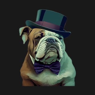 Bulldog Wearing Bow Tie and Top Hat T-Shirt