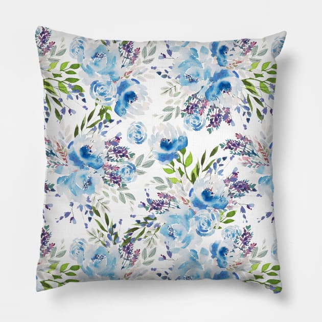 Blue  flowers pattern #11 Pillow by GreekTavern