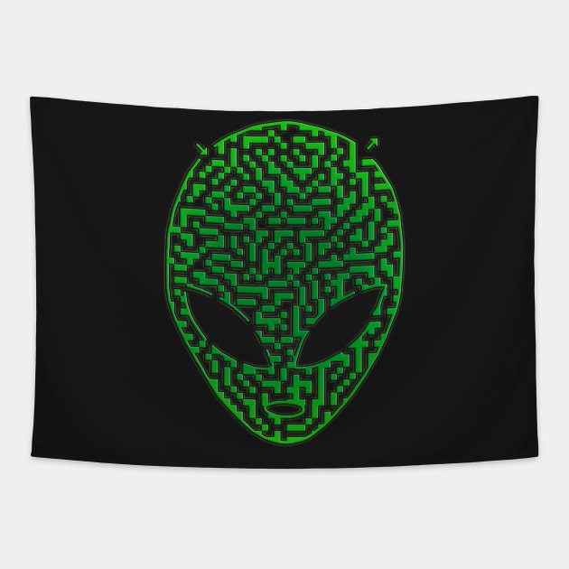 Alien Head Shaped Maze & Labyrinth Tapestry by gorff