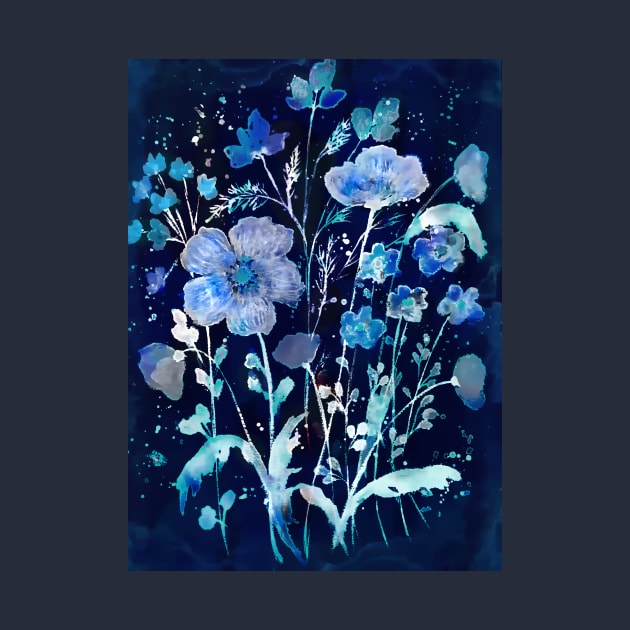 Blue Cyanotype floral by redwitchart