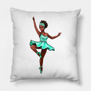 Ballet Dancer in green tutu dancing cute black girl African American brown skin ballerina - Dance Pillow