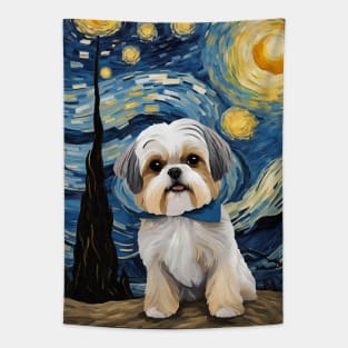 Shih Tzu Dog Breed Painting in a Van Gogh Starry Night Art Style Tapestry