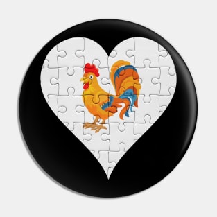 Jigsaw  Rooster Heart Design - Farm Animals Rooster Pin