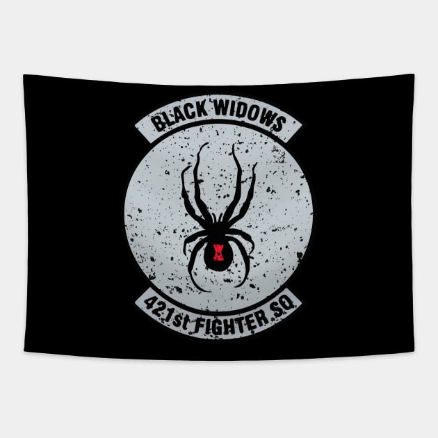 421st Fighter SQ "Black Widows" Vintage Insignia Tapestry by Mandra