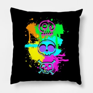 Triad of Vibrant Skulls Pillow