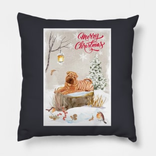 Shar Pei Puppy Merry Christmas Santa Dog Holiday Greeting Pillow