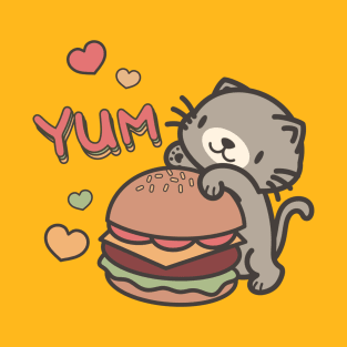 Cute Hungry Cat with Cheeseburger T-Shirt