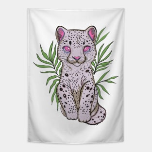 Baby Snow Leopard in Palm Leaves Tapestry