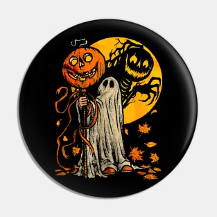 Funny Halloween Pumpkin Ghost Costume Autumn Leaves Cute Pin