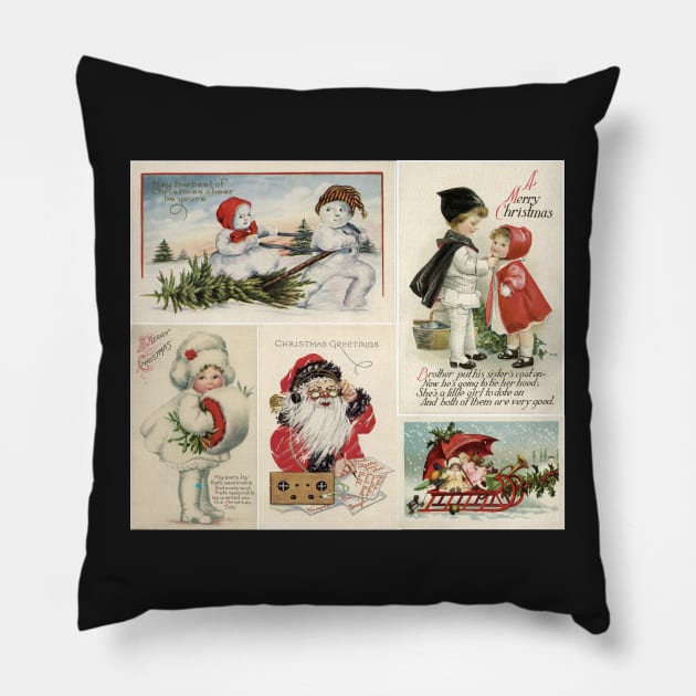 Vintage Christmas Postcard Collage Pillow by RetroSalt