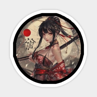 Japanese Samurai Girl Round Magnet