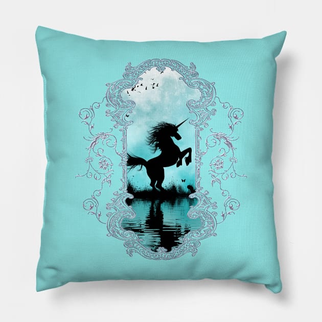 Wonderful unicorn silhouette in the night Pillow by Nicky2342