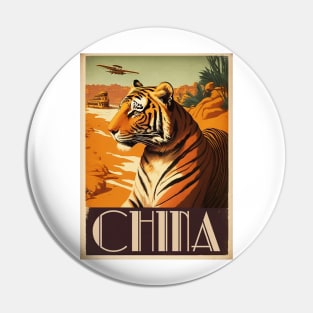 China Gobi Desert Tiger Vintage Travel Art Poster Pin