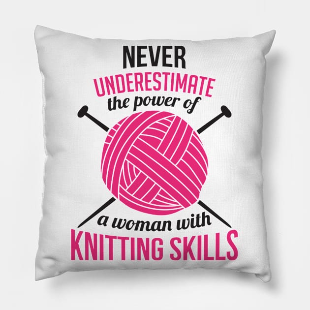 Never underestimate the power of a woman with knitting skills (black) Pillow by nektarinchen