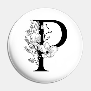 Letter P Monogram - Floral Initial Pin