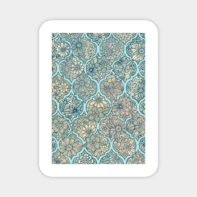 Moroccan Floral Lattice Arrangement - aqua / teal Magnet by micklyn