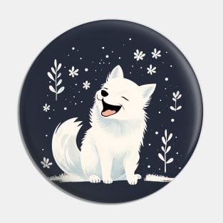 White Winter Fox Graphic Smiling Happy Pin