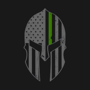 Green Line American USA Flag Spartan Helm - American Spartan Molon Labe Distressed Helmet With American Flag Green Thin Line Miltary T-Shirt