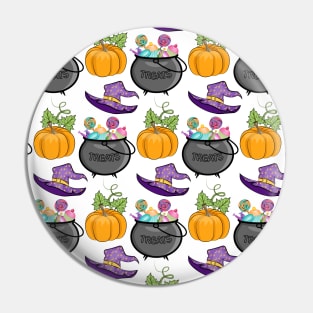 Halloween Pattern With Pumpkin Witch Hat Pin