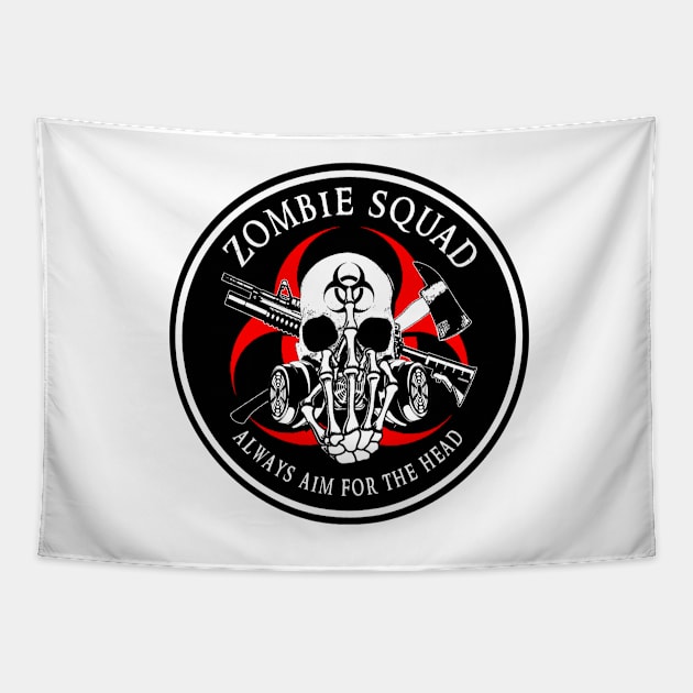 Biohazard Zombie Squad Always aim for the head F U Ring Patch outlined Tapestry by Ratherkool