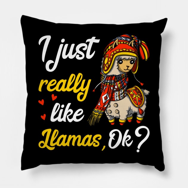 I Just Really Like Llamas Funny Alpaca Pillow by underheaven