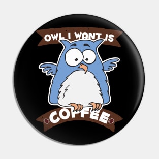 Owl I Want is Coffee Pin