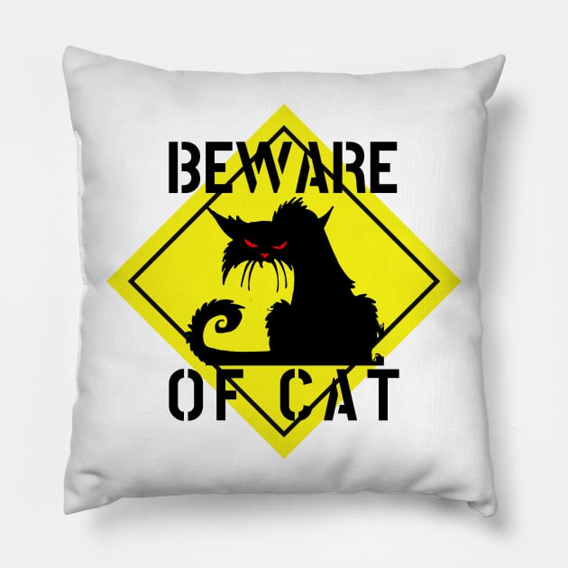 WARNING BEWARE OF CAT crazy cat funny sign road sign cat lover cat owner Pillow by the619hub