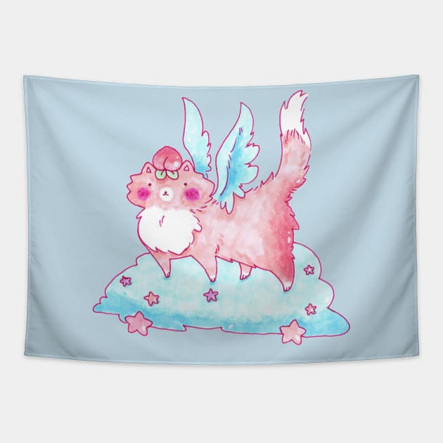 Peach Fruit Angel Kitty Tapestry by saradaboru