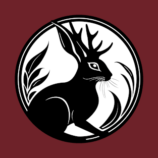 Black Jackalope Mythical Creature Folklore Art T-Shirt