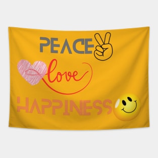 Peace, Love & Happiness - Quote Printed Tapestry