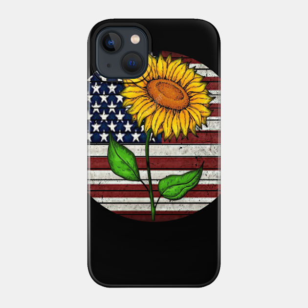 American Flag Sunflower Costume Gift - American Flag - Phone Case