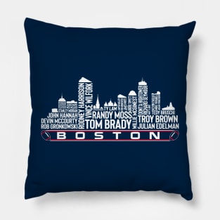 New England Football Team All Time Legends, Boston City Skyline Pillow